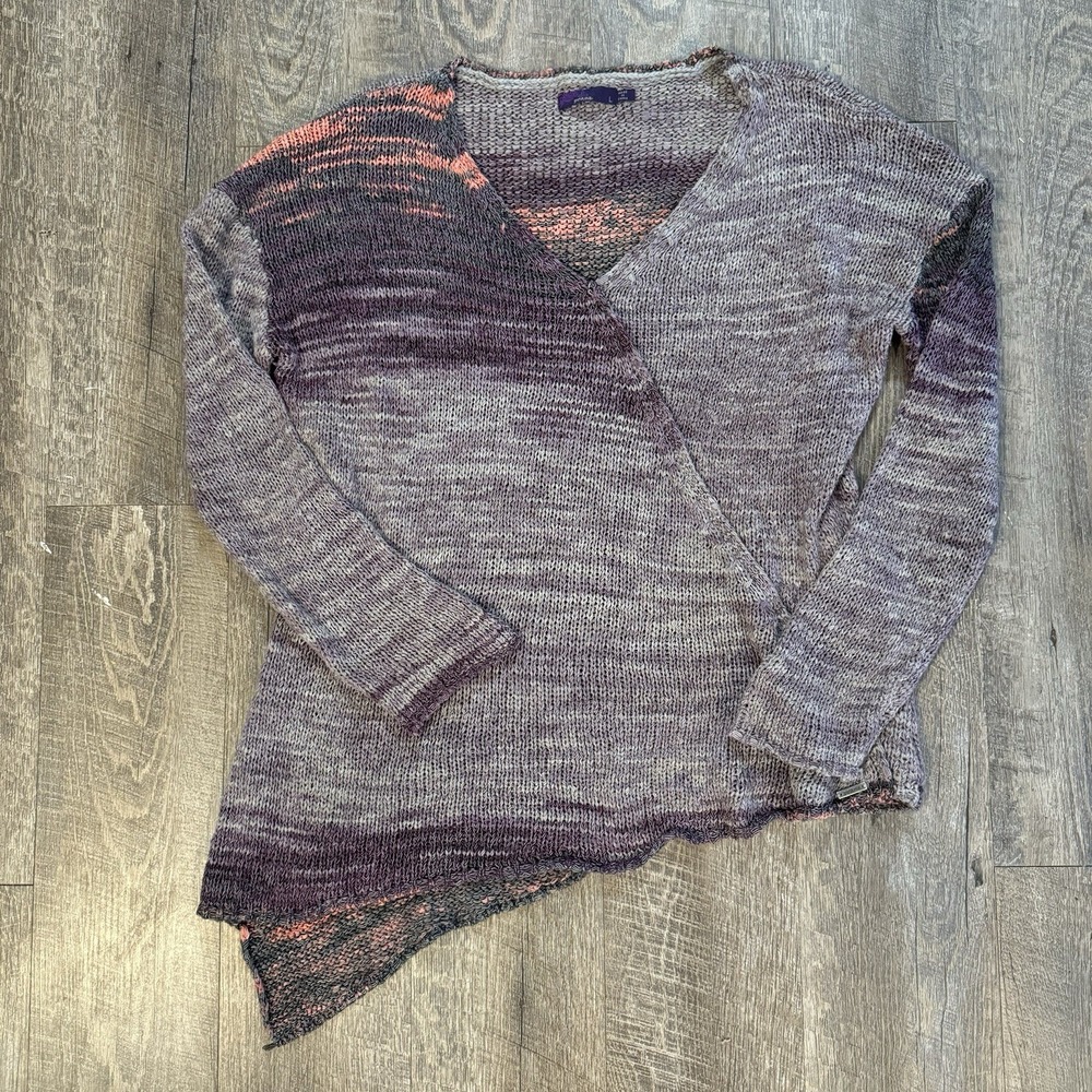 Prana Vignette Sweater Womens Size Large Purple OrangeOmbré Asymmetric Hem